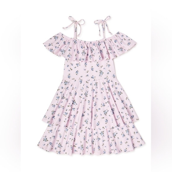 COPY - Theme by Ariella Girls Periwinkle Ditzy Floral Off-the-Shoulder Dress Si… - Picture 4 of 5